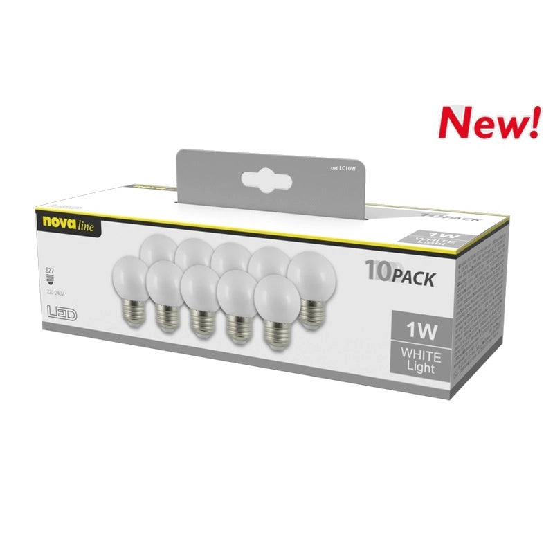 MULTIPACK LAMPADA SFERA LED 1W E27 BIANCHE 10PZ.