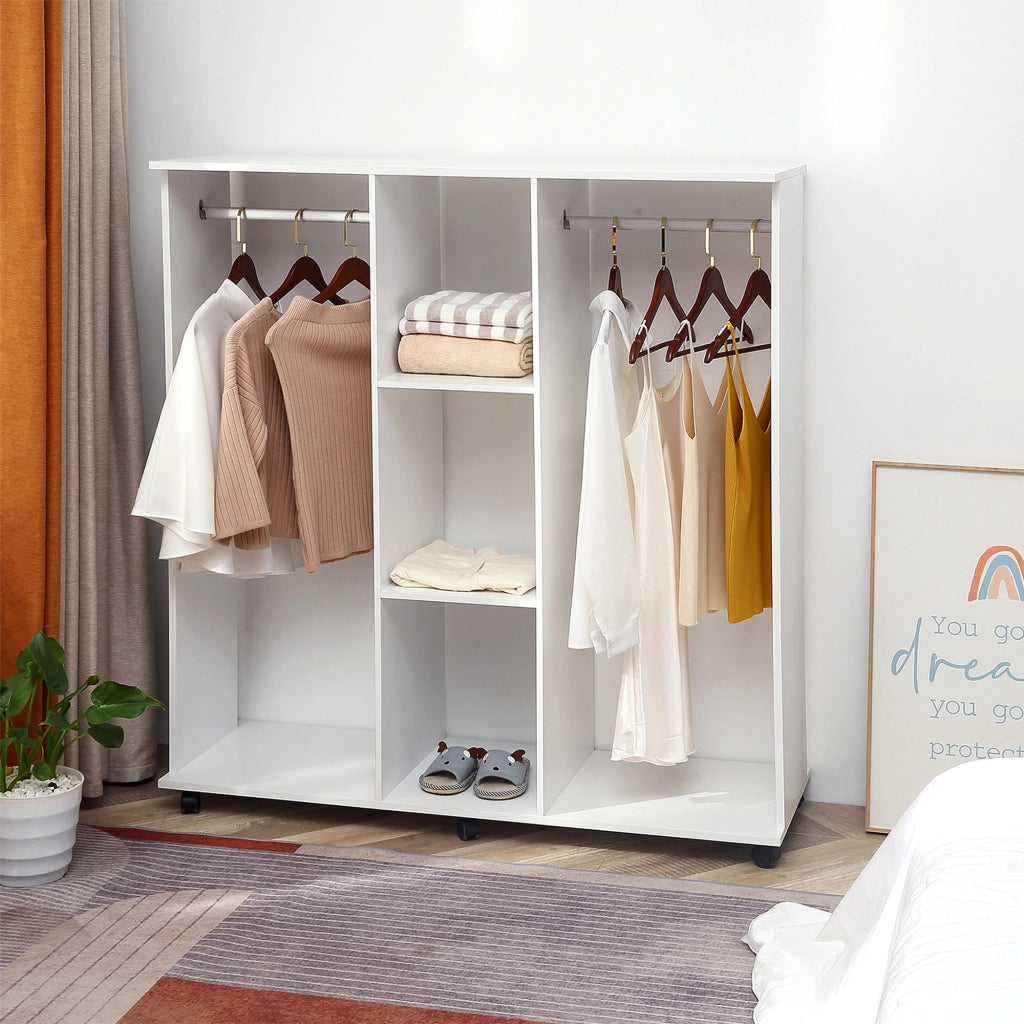 Armadio Guardaroba Mobile con Rotelle ¨C Xylo ¨C Bianco Legno Alluminio 120x40x128cm