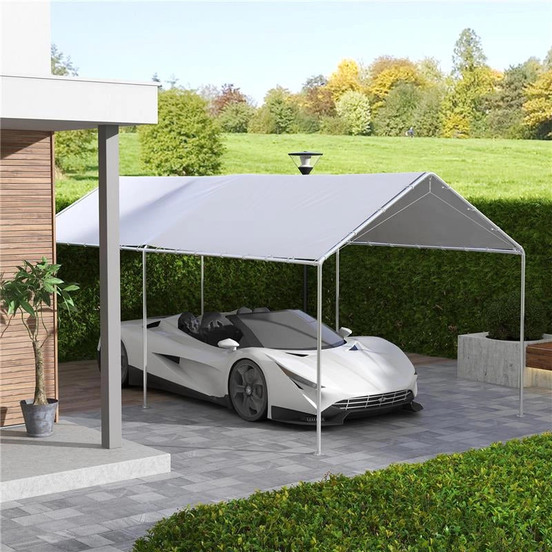 COPERTURA DI RICAMBIO 6X3 M IN PE BIANCO ANTI-UV PER CARPORT AUTO CON CORDE ELASTICHE