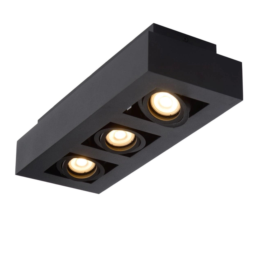 Plafoniera spot Lucide Xirax 3 luci nera dimmer GU10 2200-3000K