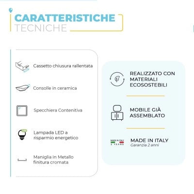 Mobile bagno sospeso 55 cm Smart olmo con lavabo e specchio contenitore