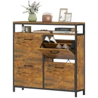 Mobile Portascarpe con 4 cassetti pieghevoli, design stretto, ripiano aperto, per 12-20 paia di scarpe, acciaio, Marrone