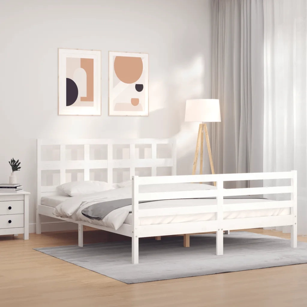Giroletto con Testiera-Struttura Letto con testiera Bianco 160x200 cm Legno Massello 855025