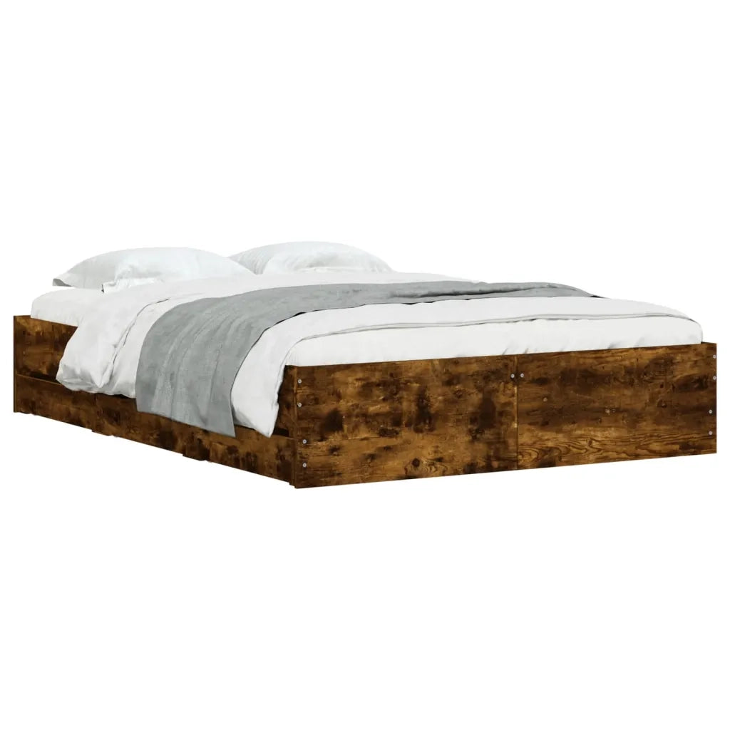 Letto matrimoniale | Letto per adulti | Giroletto con Cassetti Rovere Fumo 120x200 cm Legno Multistrato