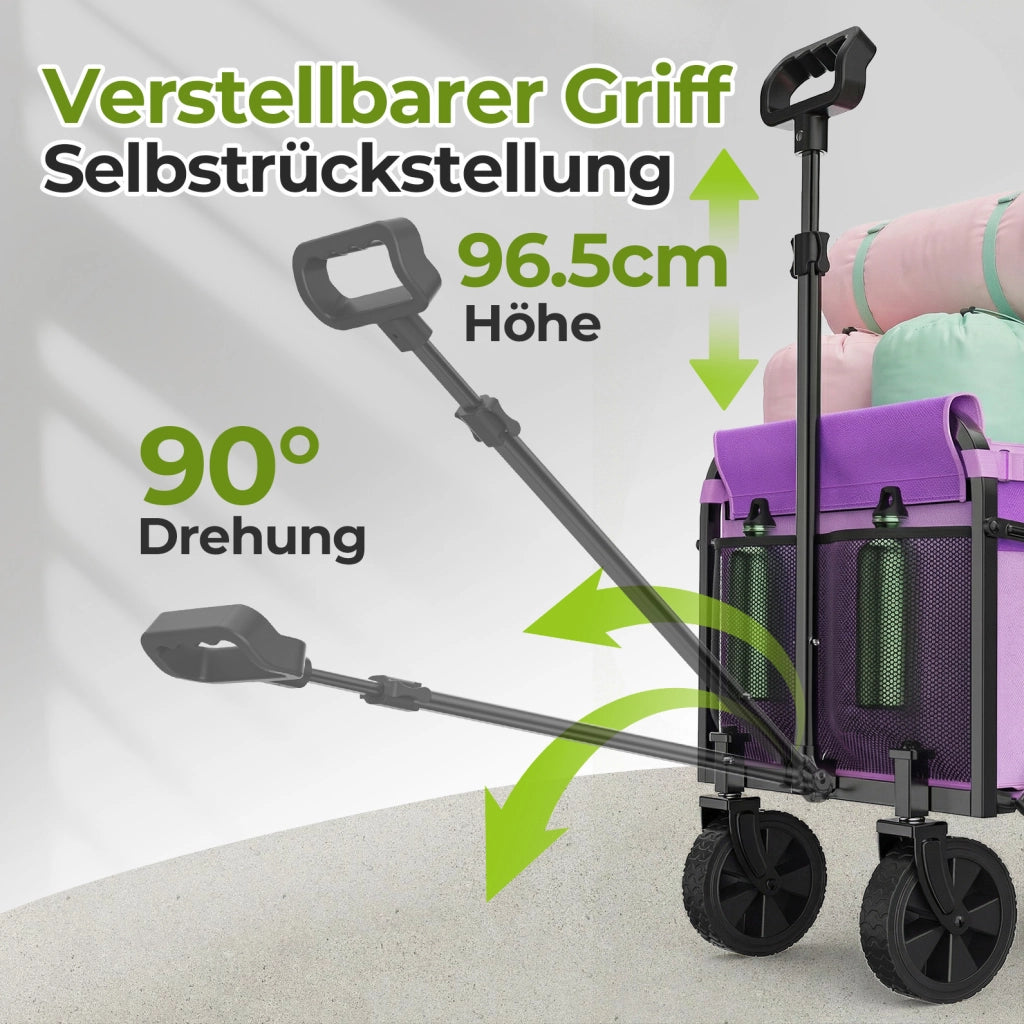 Carrello pieghevole compatto viola con capacità di 100 litri