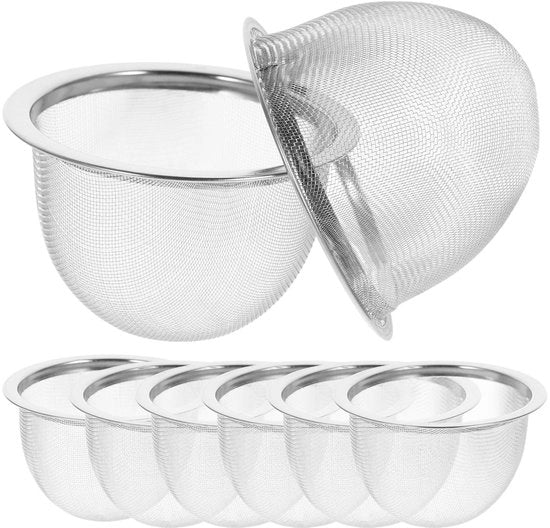 Pentola a Tè a Maglia 8 Pezzi - Acciaio Inossidabile - Filtro a Maglia - Infusore di Rimpiazzo - Filtro a Tè - Filtro per Caffè - Infusore per Tè