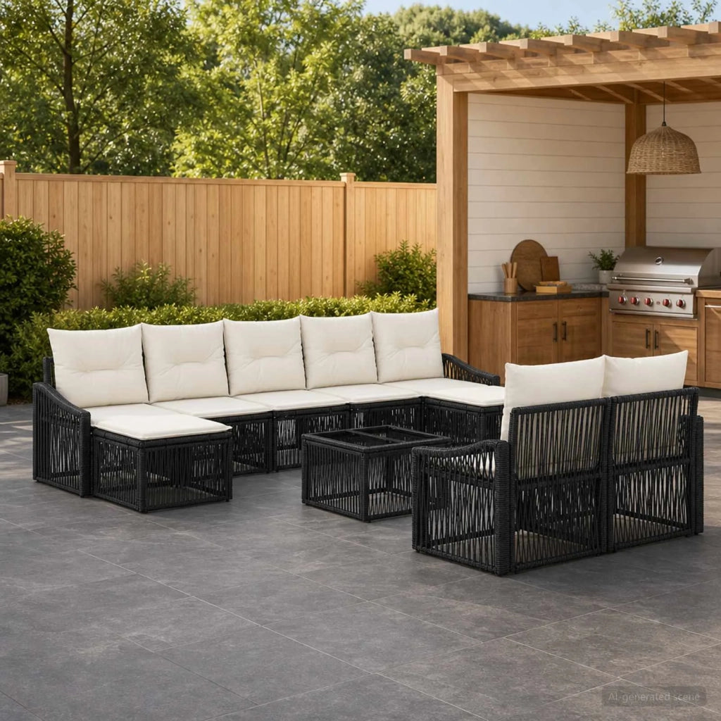 Set Divano da Giardino 10 pcs Nero polyrattan 3436135
