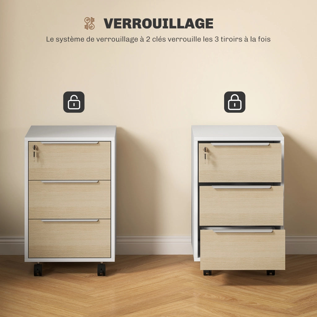 Cassettiera per Ufficio con 3 Cassetti e Serratura ¨C zephmum ¨C Rovere 40x40x63.5 cm