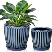 Pannelli per piante in ceramica - set da 2 - blu - 13 cm e 15 cm - con fori di drenaggio - per succulente e orchidee