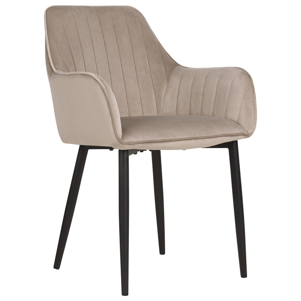 Set di 2 sedie da pranzo Braccioli in velluto tortora Gambe in metallo Nero Retro Glam