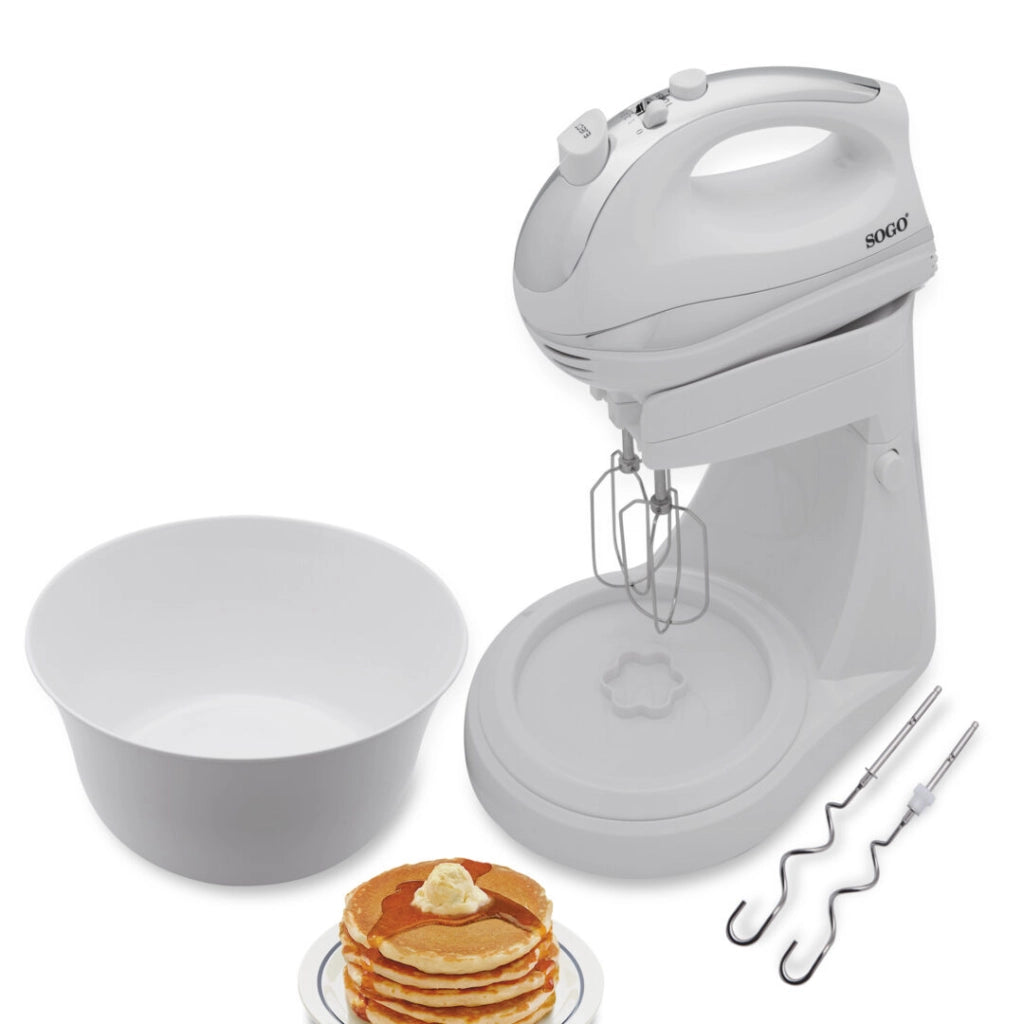 Sbattitore elettrico con ciotola girevole, 5 velocità funzione turbo, 2 fruste acciaio inox montauova 300W - SOGO