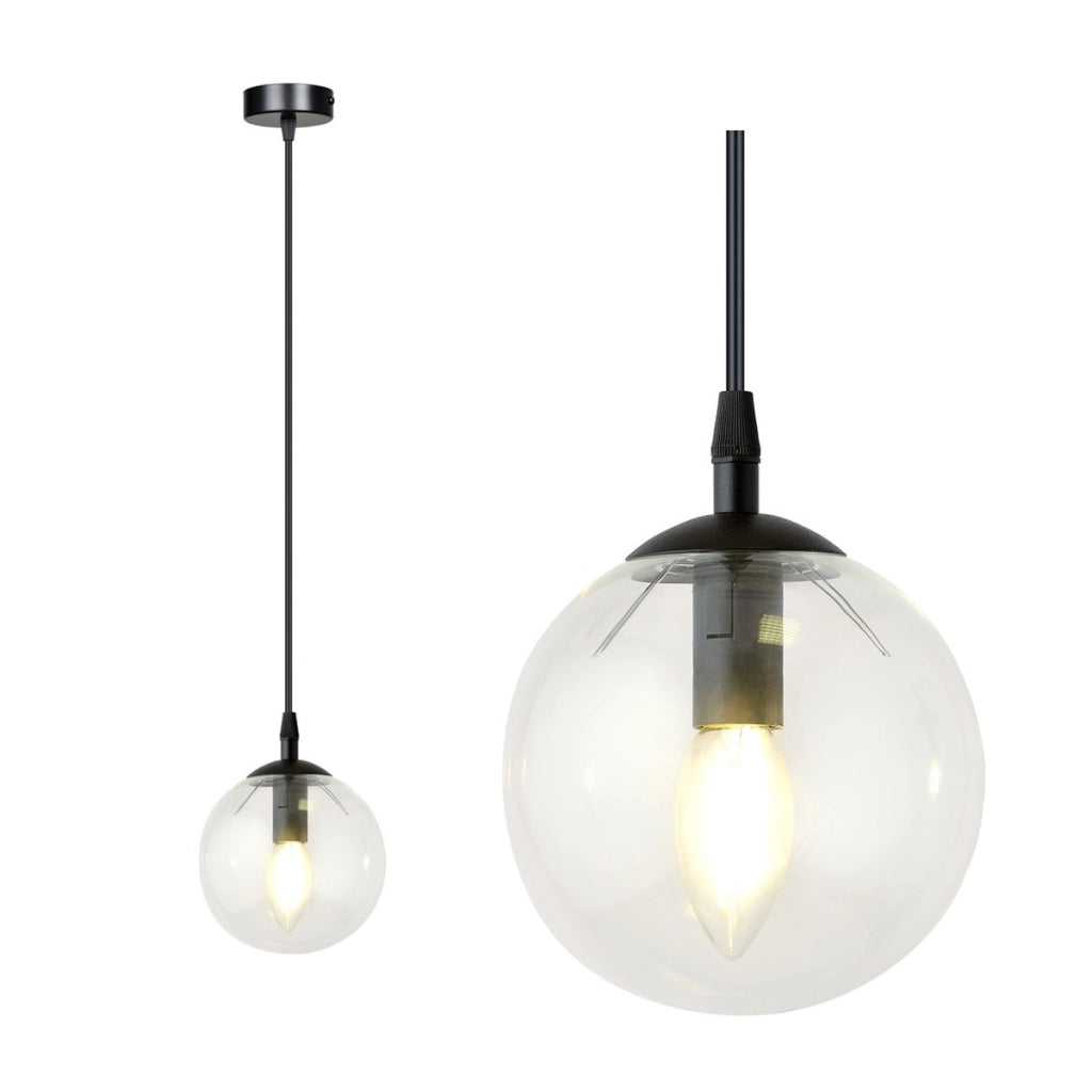 Lampada a sospensione Cosmo in acciaio nero e vetro trasparente