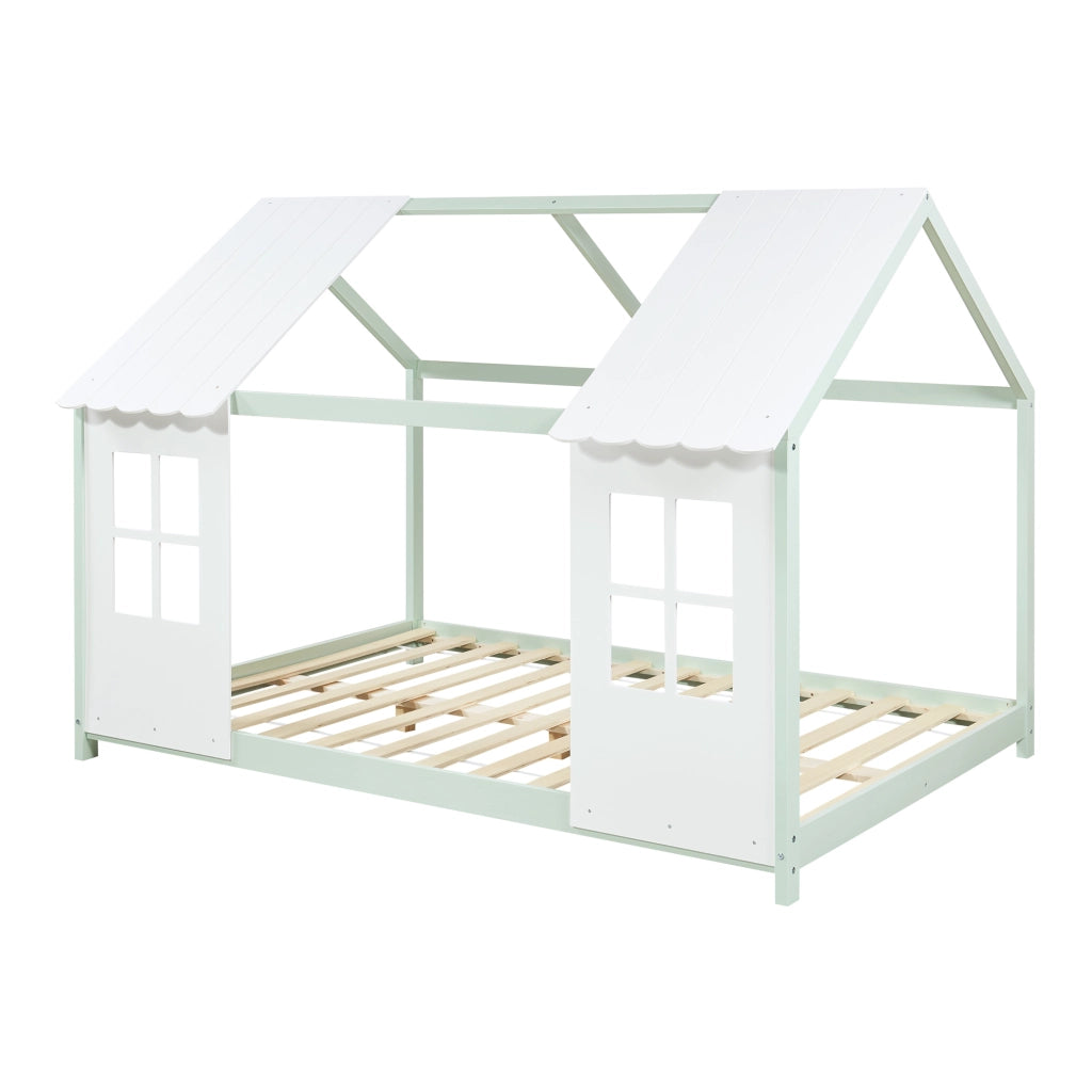 Letto Tostedt per Cameretta a Forma di Casetta Semiaperta 140 x 200 cm Menta Verde / Bianco [en.casa]