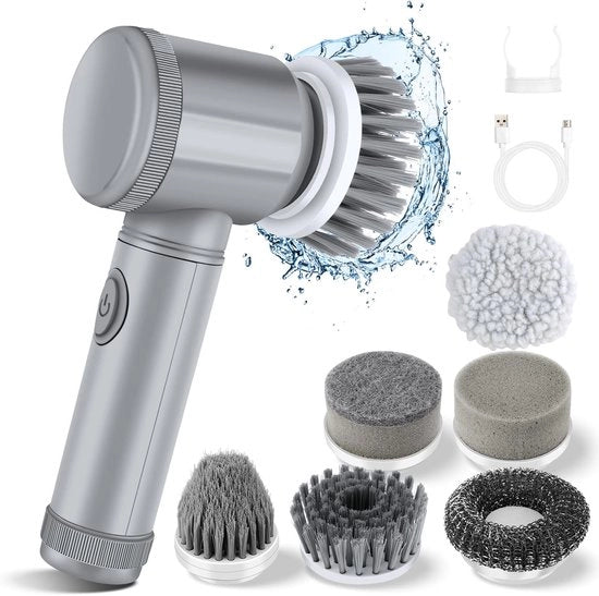 Scopa elettrica per pulizia doccia, pavimento, pavimento in ceramica, finestra, lavabo, pulizia cucina con 6 teste di spazzola elettrica