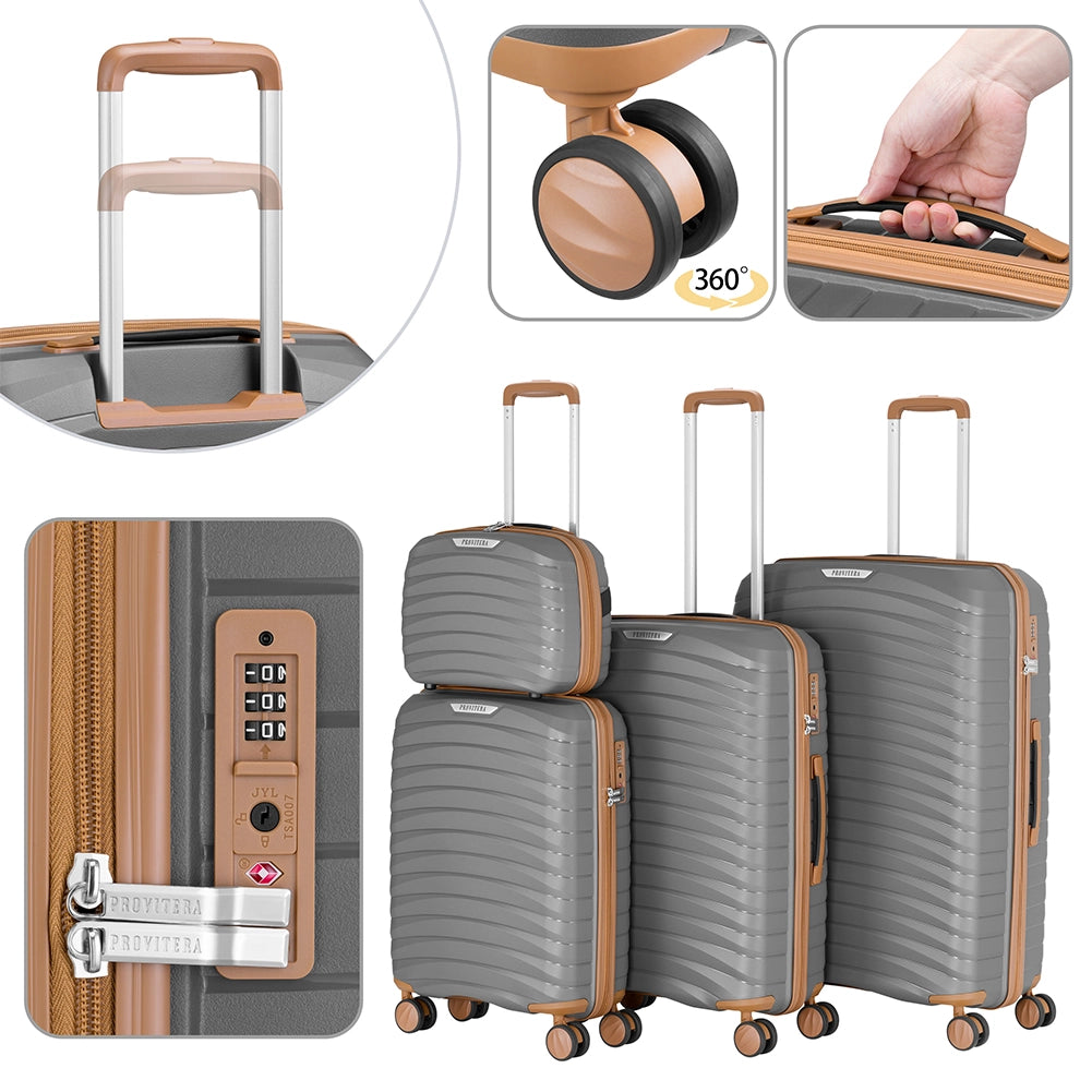 Set 4 Valigie Rigide Grigio in Polipropilene Resistente agli Urti Beauty Case