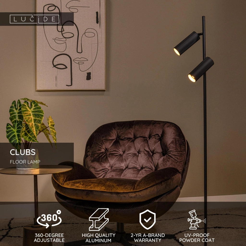 Lampada da terra CLUBS 2xGU10 nera alluminio Lucide