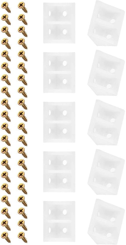 Angoli di acciaio inox 90 gradi - 10 pezzi - Plastica - Inclusi viti - Resistente all'ossidazione - 33 x 19 x 19 mm