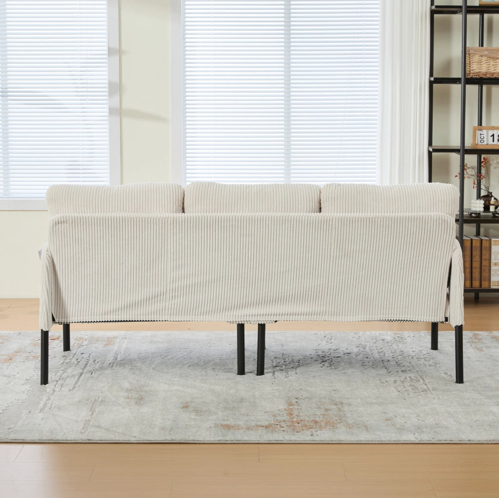 Divano 3 posti in velluto a coste beige con tasca laterale HOMVRA