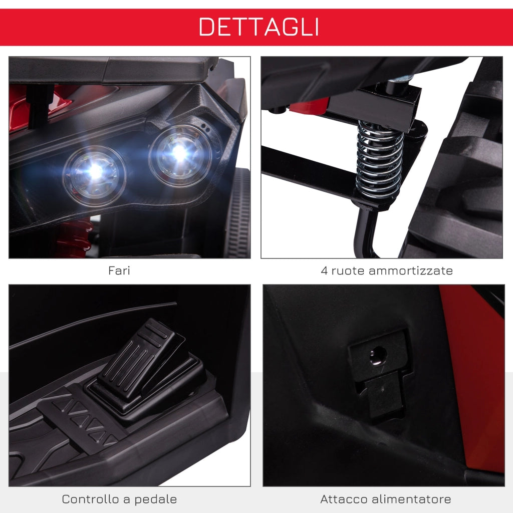 Quad per Bambini Elettrico 12V con Fari e Batteria Ricaricabile, Età 3-5 Anni, 100x65x73cm, Rosso