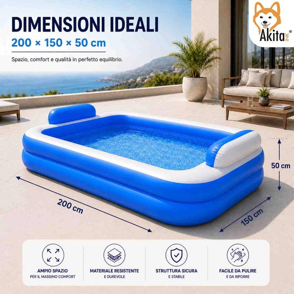 Akitaink Piscina Gonfiabile Grande 200x150 con Cuscini Soft