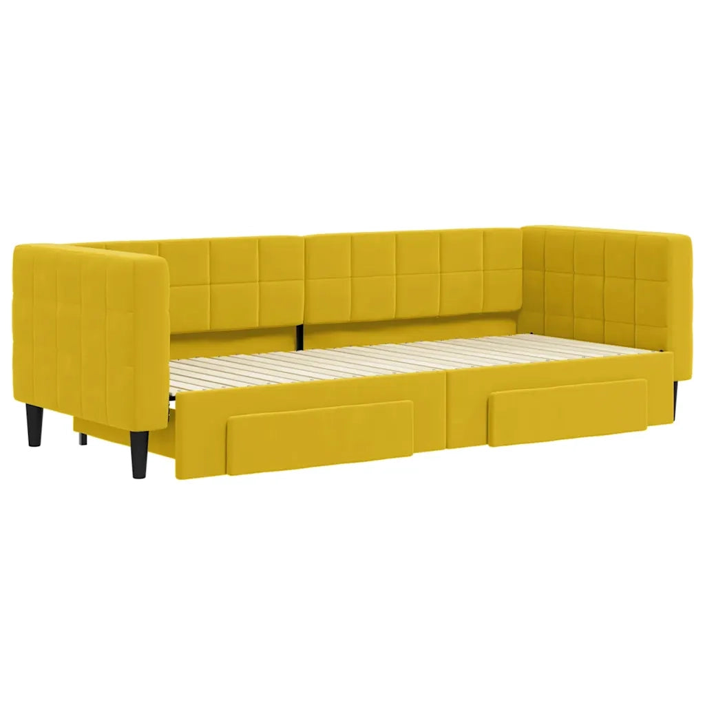 Divano Letto Estraibile con Cassetti Giallo 80x200cm in Velluto 3196737