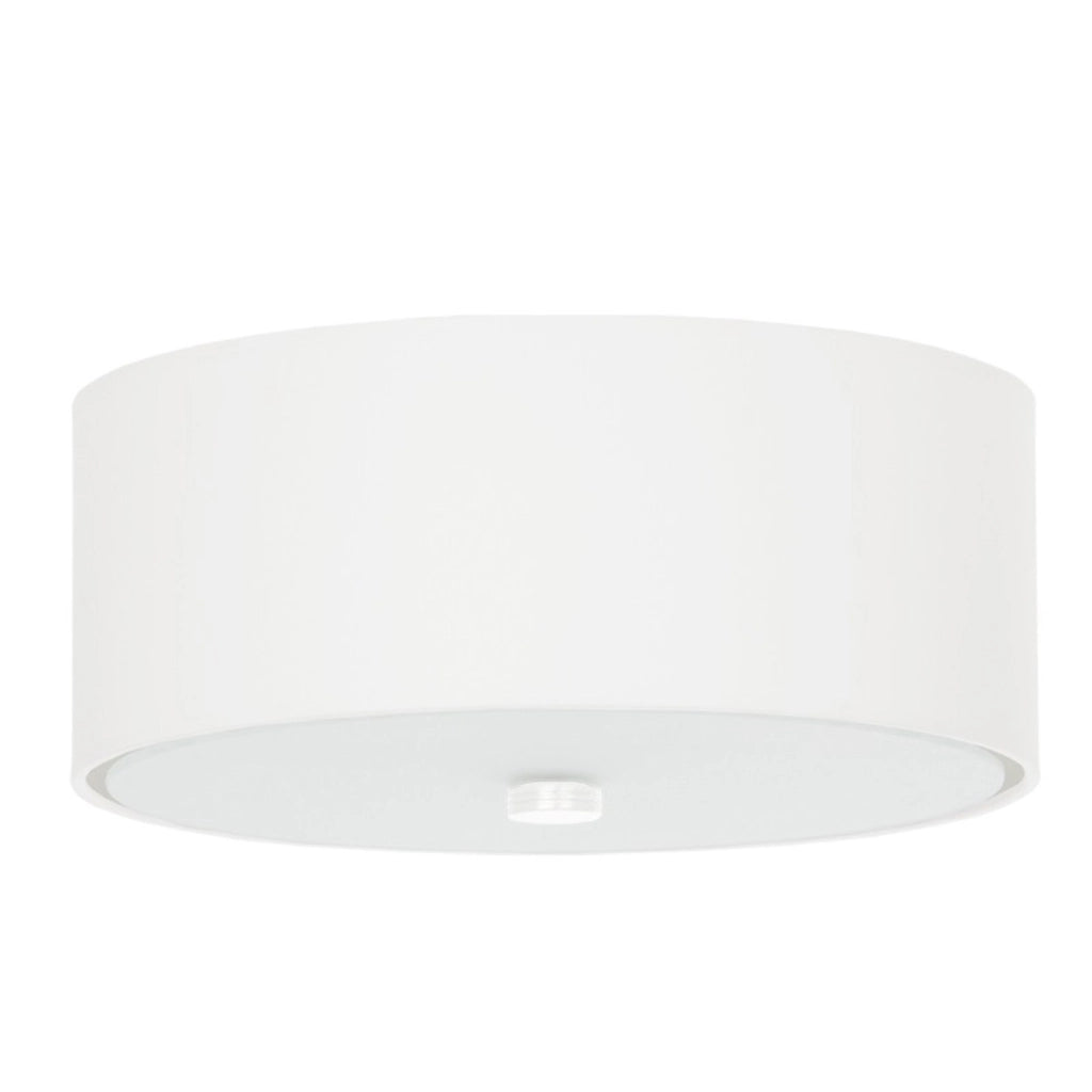 Lampadario da soffitto rotondo a 3 luci della serie SKALA, tessuto bianco, vetro e acciaio