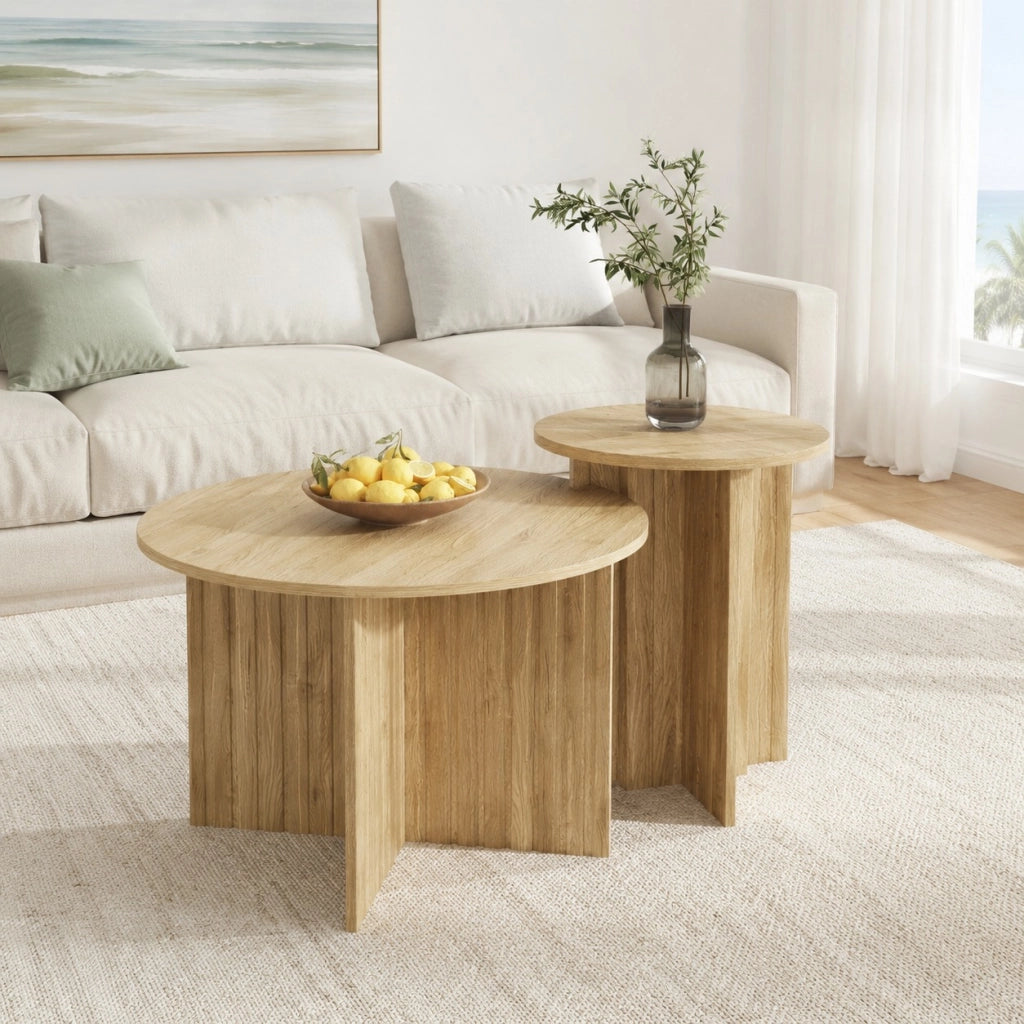 TAVOLINI NIDO Set da 2 pezzi Ø 76/40 cm MDF e PB Naturale