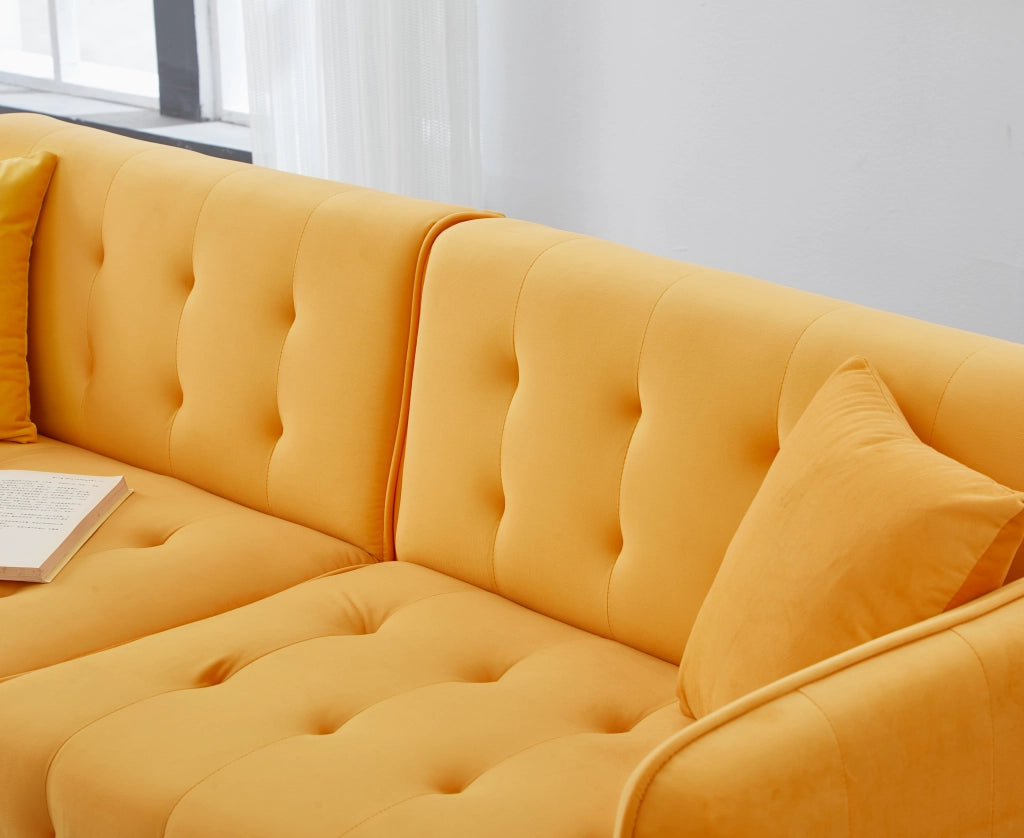 OKWISH Divano Letto 2 Posti, Schienali e Braccioli Regolabili, con Cuscini, Velluto ed Espanso, Giallo