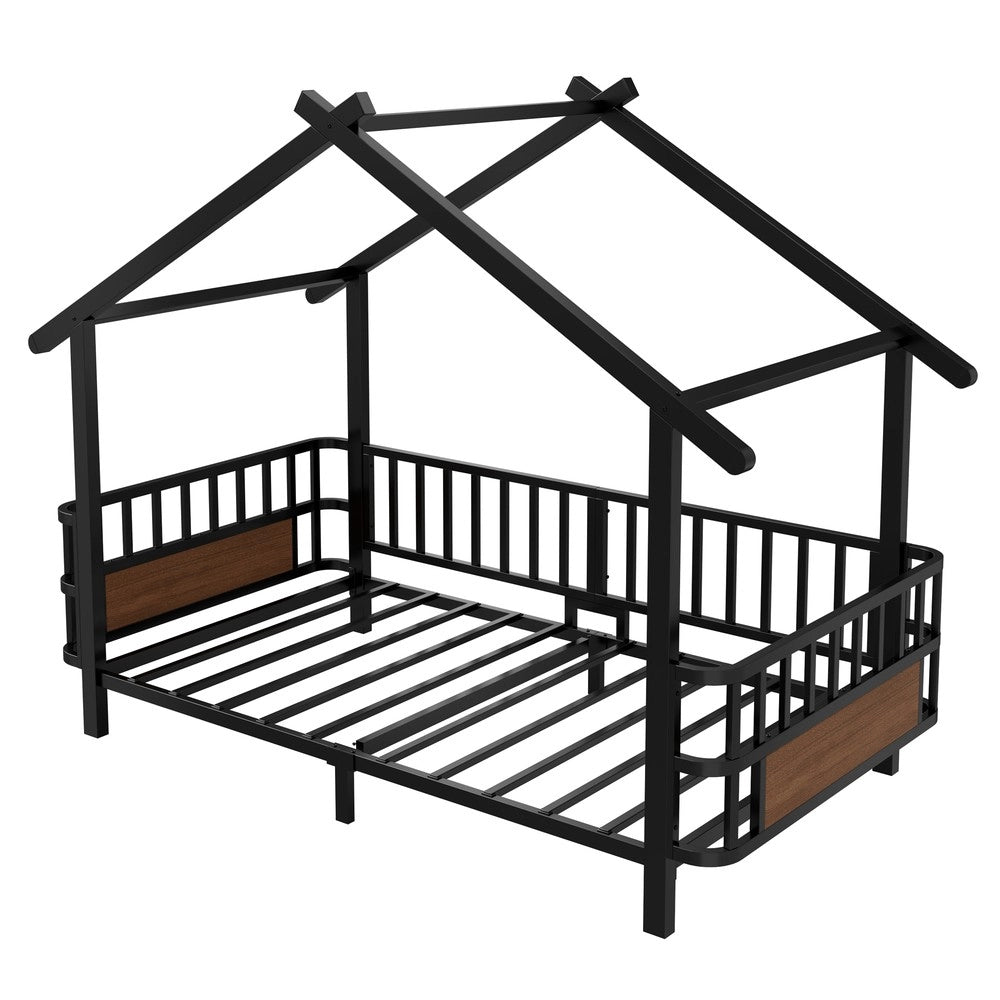 Letto per bambini in metallo ¨C Minimal ¨C Nero 90x200 cm con disegno a forma di casa