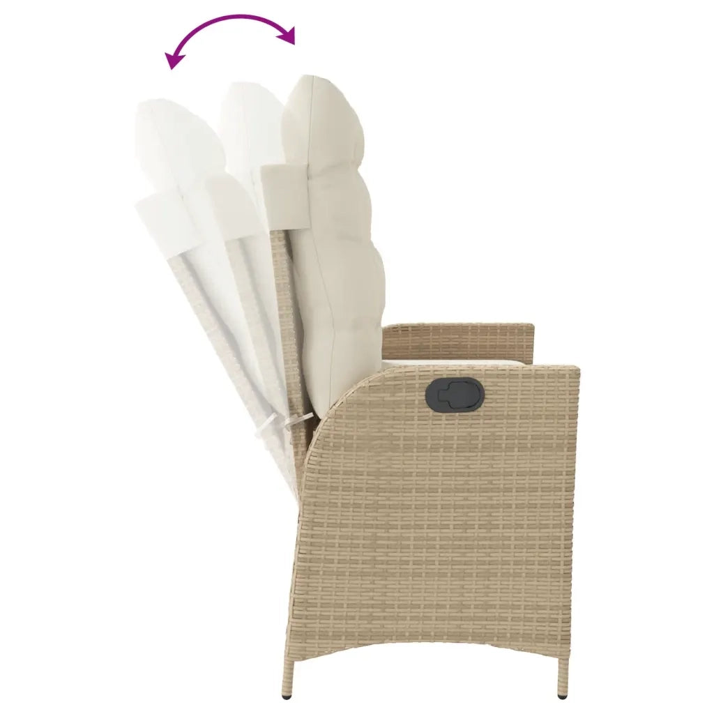 Panca Reclinabile da Giardino con Cuscini-Sgabello-Sedia da esterno Beige in Polyrattan 135577