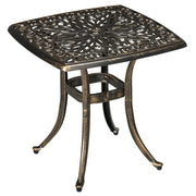 Tavolo da giardino bistrot con foro ombrellone e piedi regolabili, in alluminio, bronzo