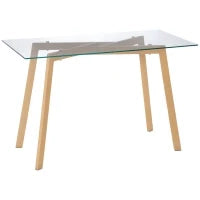 Tavolo da Pranzo Rettangolare per 4 Persone max, in Acciaio con Piano in Vetro Temperato, 120x60x76 cm