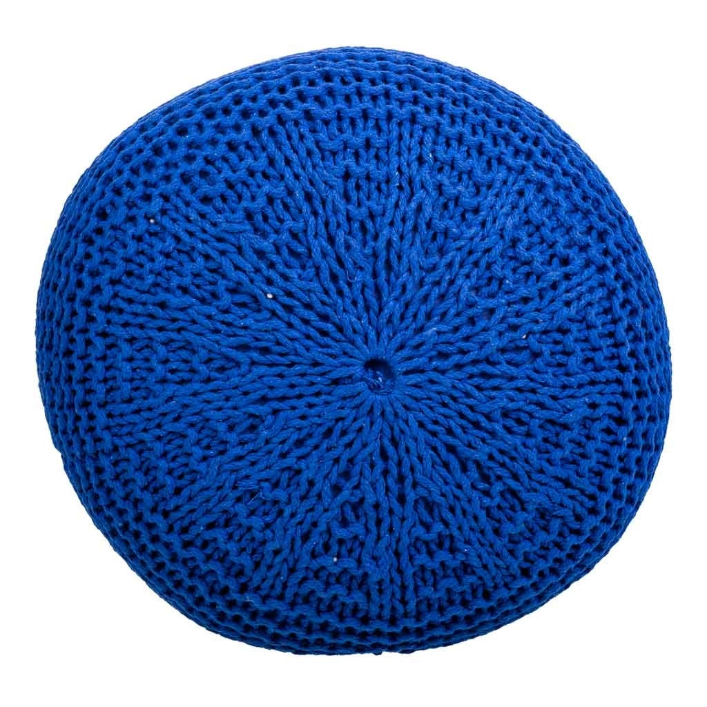 Pouf in cotone intrecciato blu 38x38x28h