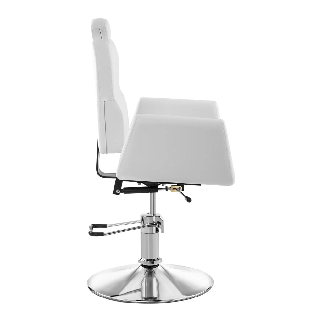 Poltrona professionale per parrucchiere con base in acciaio altezza regolabile bianca 14_0001621
