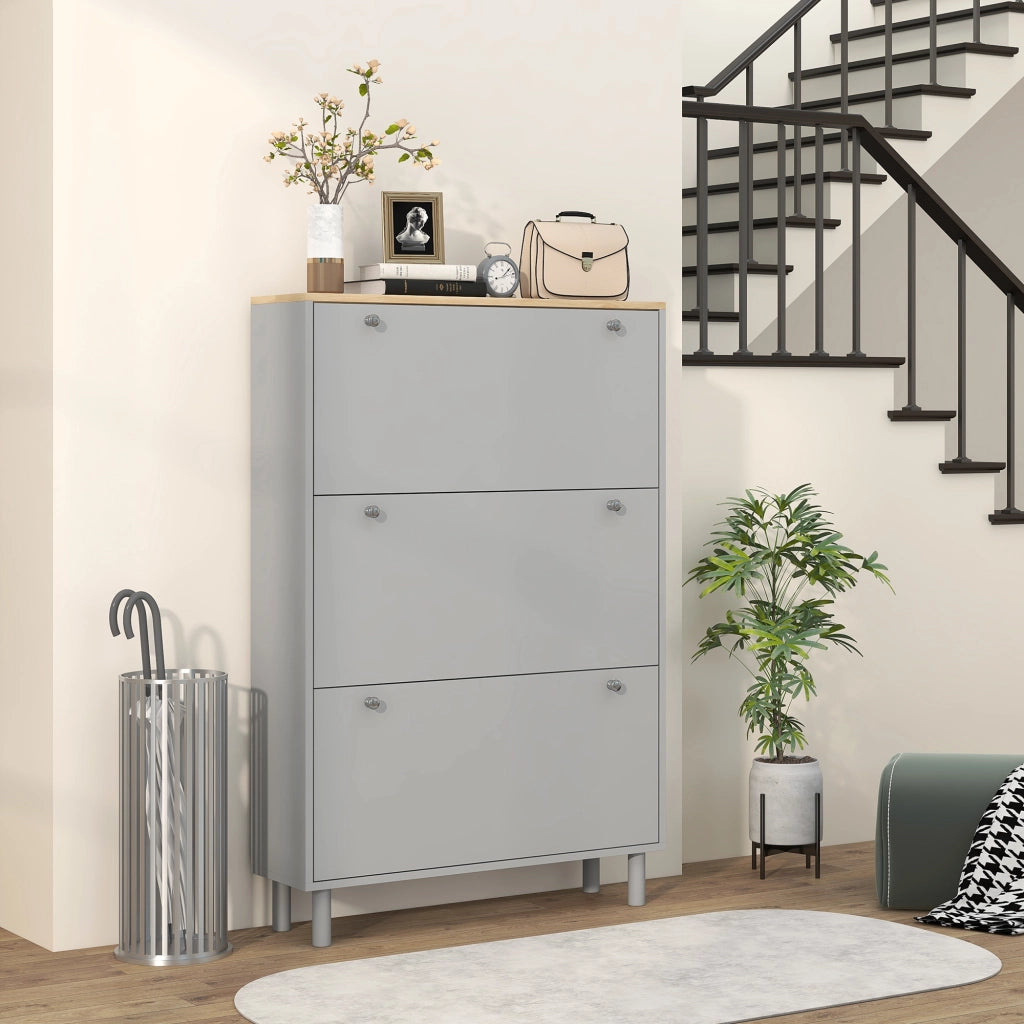 Scarpiera con 3 cassetti e ripiani regolabili ¨C zephmum ¨C 80x23.5x121cm grigio