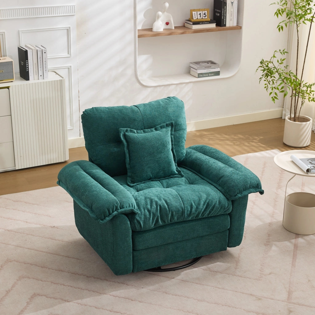 Poltrona girevole 360° con cuscino di supporto e struttura metallica, in chenille verde 116 × 84 × 96 cm