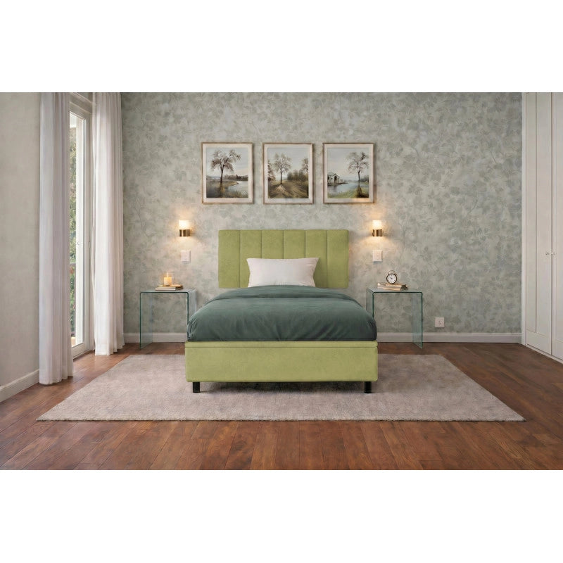 Letto imbottito Singolo 80x200 cm Vertical - Contenitore,Microfibra,Tè verde