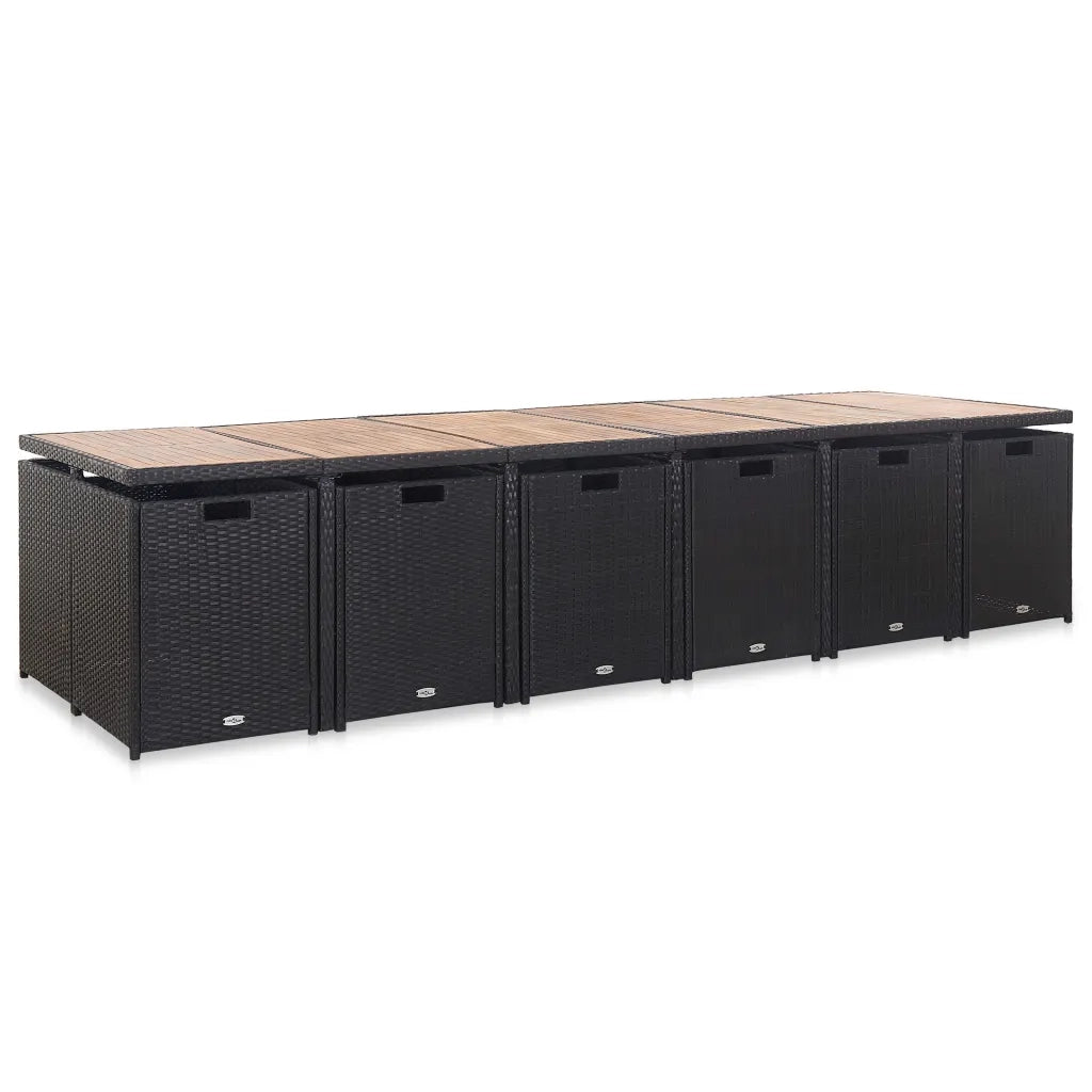 Set da Pranzo da Giardino 17 pz con Cuscini in Polyrattan Nero 46432