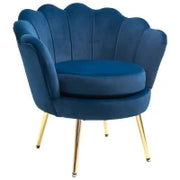 Poltrona a Conchiglia, Poltroncina Vintage, Poltroncina da Camera e Salotto, Design Elegante, con Schienale Alto, 76x67x74cm, Blu