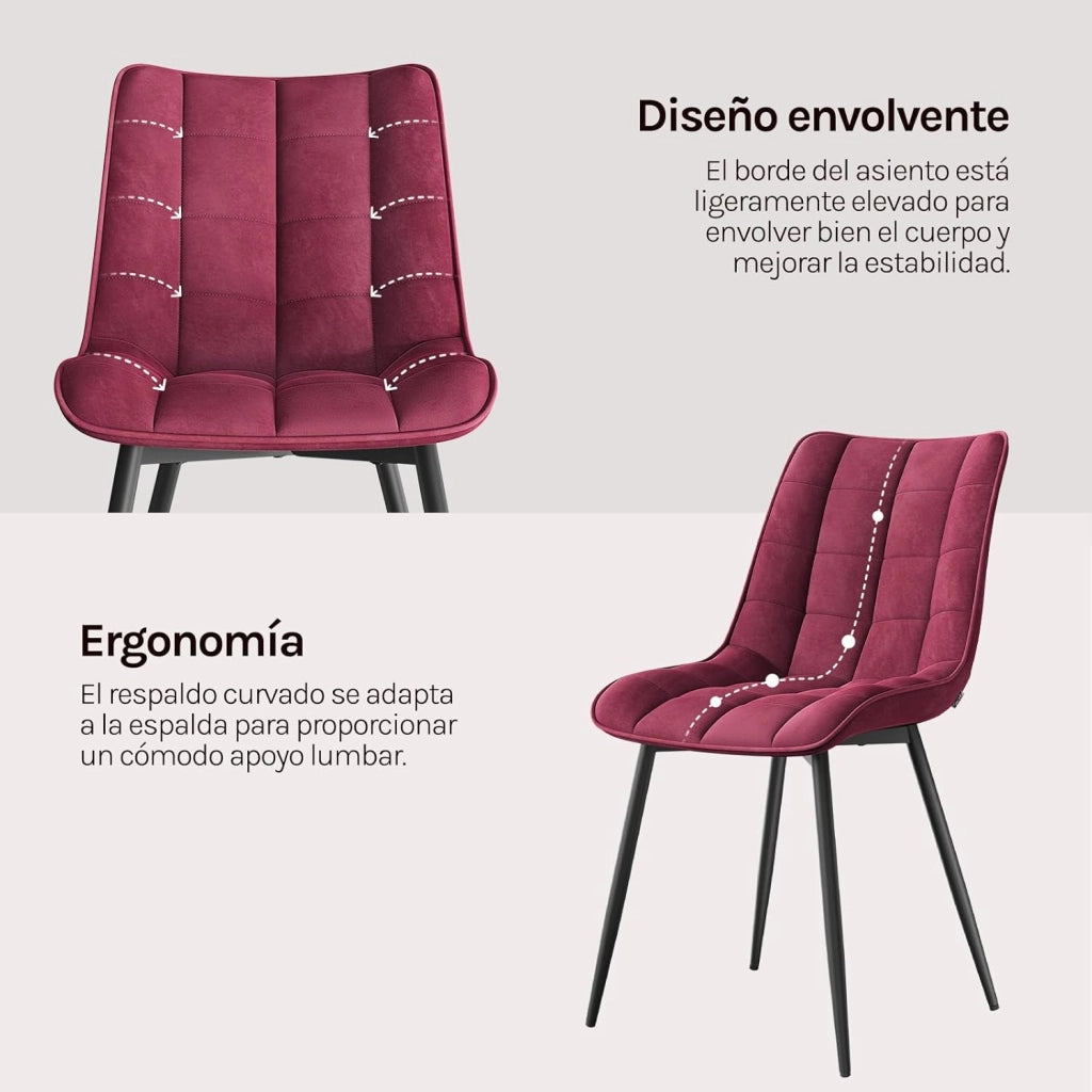 Sedie da Pranzo con Schienale senza Braccioli Sgabello in Velluto per Cucina Bordeaux BH142bd-2