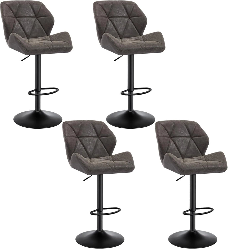 4X Sgabelli da Bar con Schienale Sedia Imbottita Regolabile in Altezza Lift Gas PU Grigio BH287gr-4