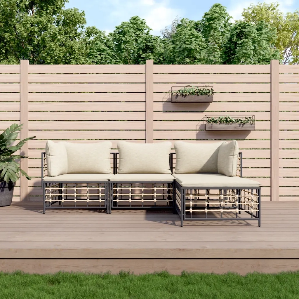 Set Divani da Giardino 4 pz con Cuscini Antracite in Polyrattan 3186738