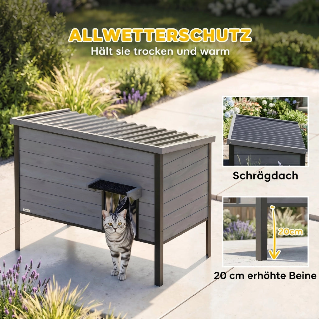 Casetta per Gatti Esterno ¨C zephmum ¨C 85x55x70 cm Grigio Chiaro