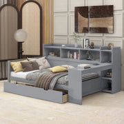 Letto con scrivania, contenitori e ricarica integrata, 90 x 200 cm, grigio