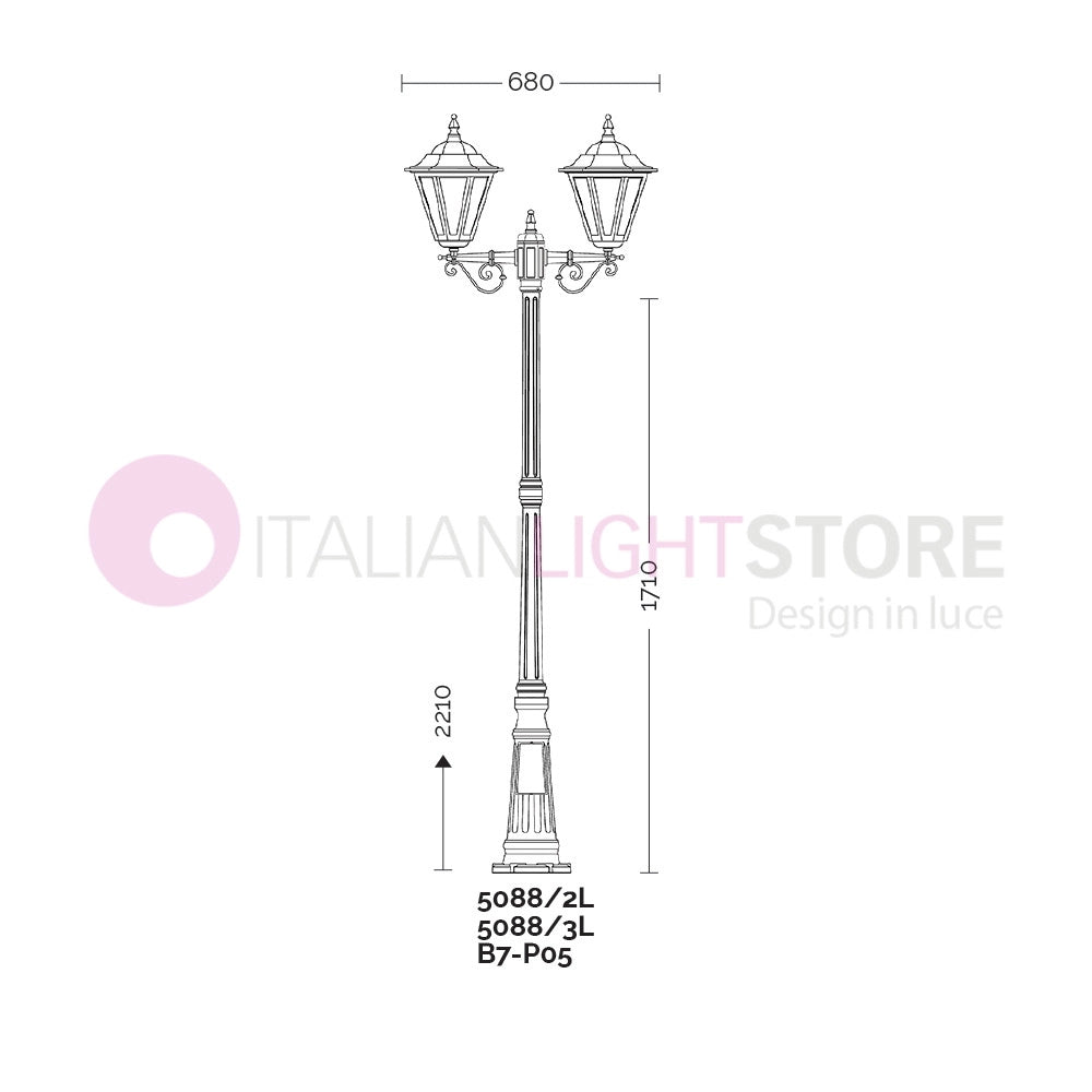 DAFNE BIANCO Lampione h.221 a 2 Luci con Lanterne Esagonali per Esterno Giardino