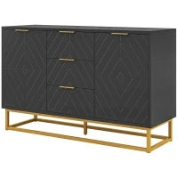Buffet design contemporaneo graphique 2 armadi porta ripiani regolabili 3 cassetti scorrevoli in legno nero metallo dorato