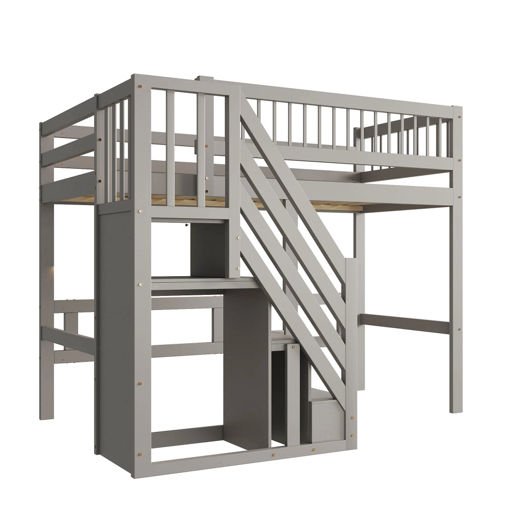 Letto singolo rialzato grigio 90x200 con scala contenitore