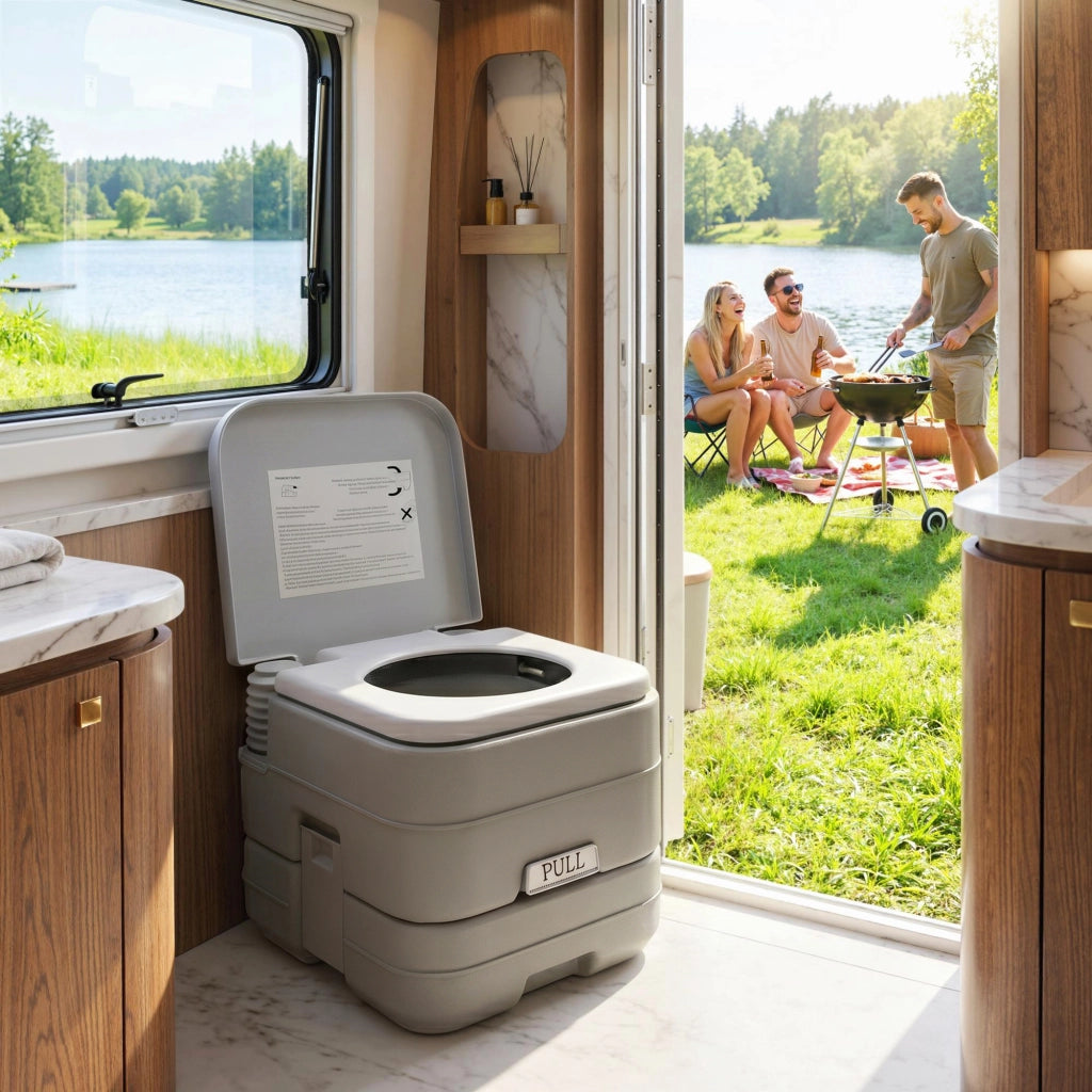 WC Portatile con Doppio Serbatoio 10L ¨C Zephmum ¨C Grigio 36x42x30 cm