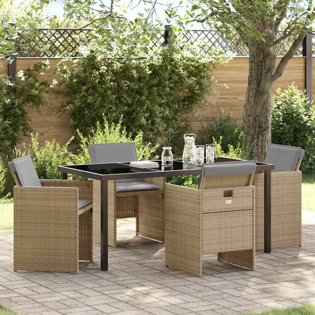 Set da Pranzo per Giardino 5 pz | Set Salotto da Giardino Beige polyrattan
