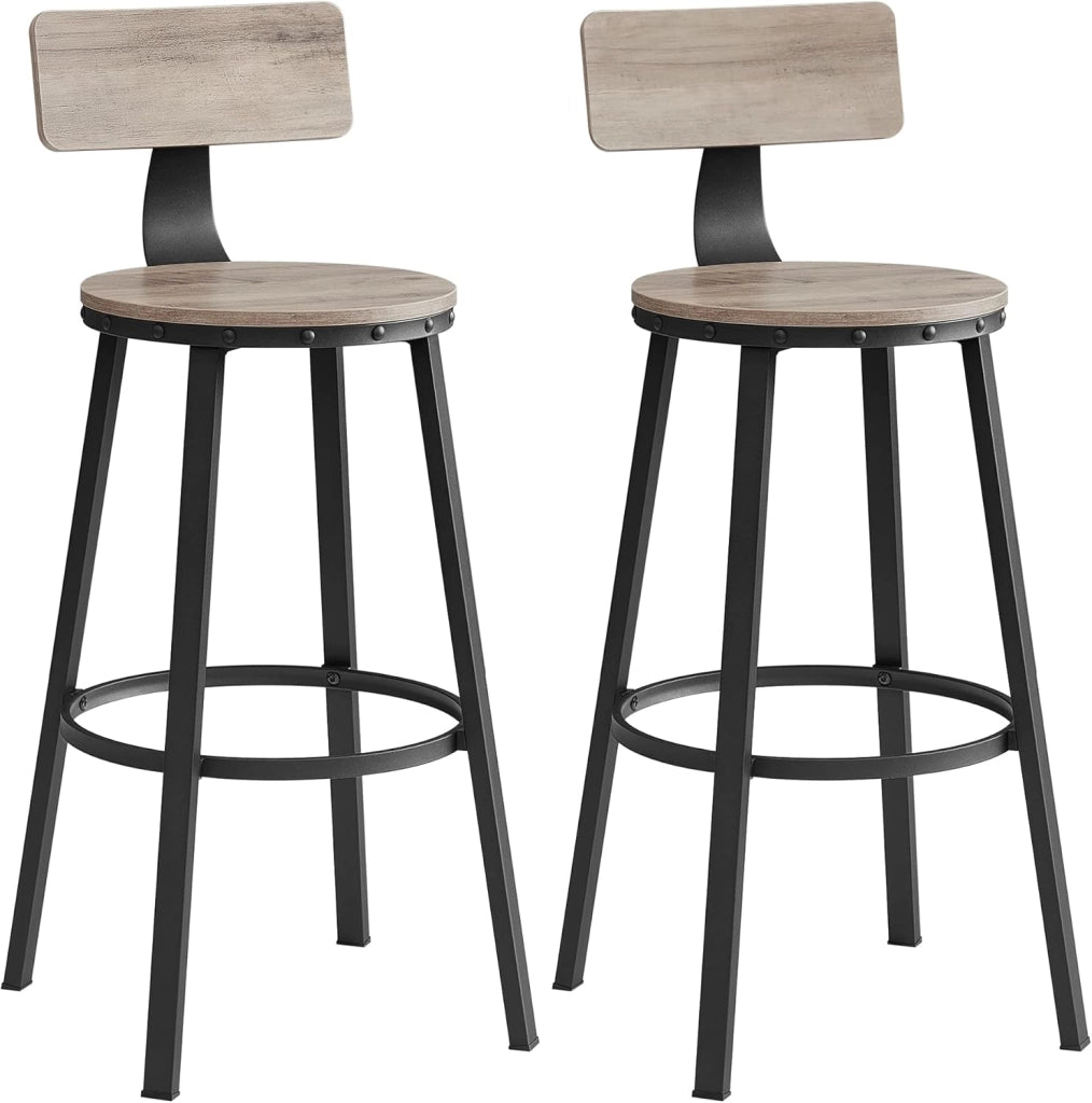 VASAGLE Set di 2 Sgabelli da Bar, Sedie da Cucina, con Schienale, Struttura in Acciaio, Altezza di Seduta di 73 cm, Montaggio Facile, Stile Industriale, Marrone Vintage e Nero LBC026B01V1